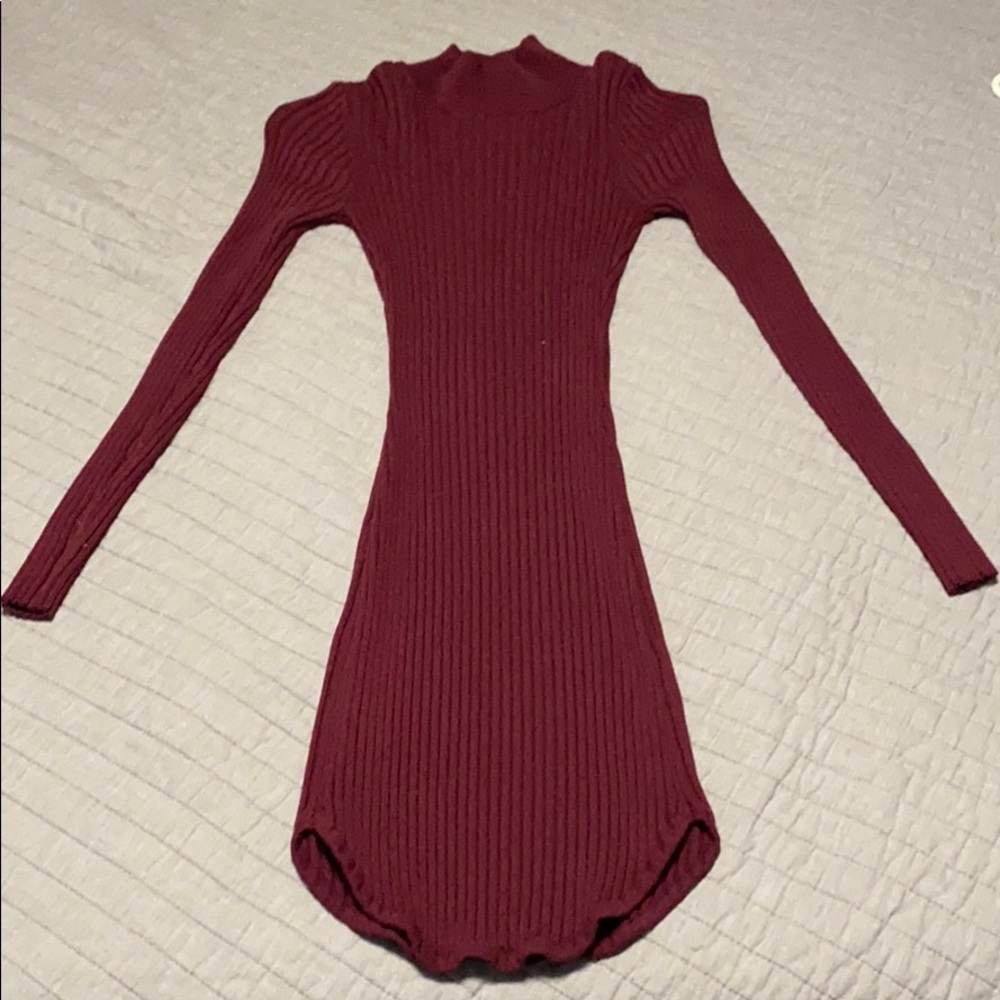 Long sleeve maroon round bottom dress
